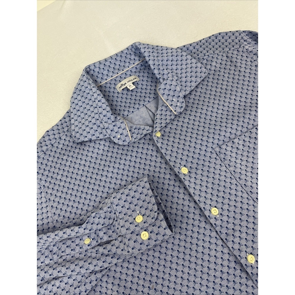 Peter Millar Shirt skull crossbones golf blue long sleeve button casual Mens XL